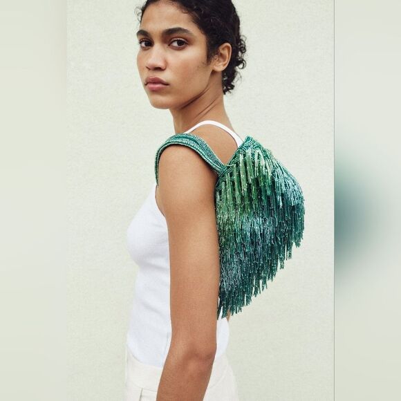 ZARA NWT RHINESTONE FRINGE BAG - Picture 4 of 13